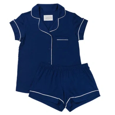 The Cat's Pajamas Pima Knit Short Pajama Set In Blue