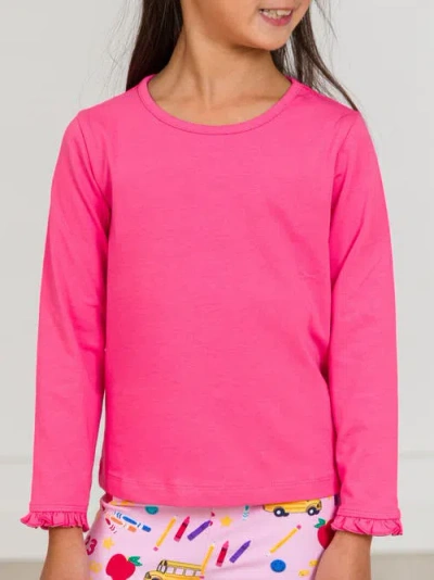 Rufflebutts Knit Long Sleeve Ruffle Layering Tee In Pink