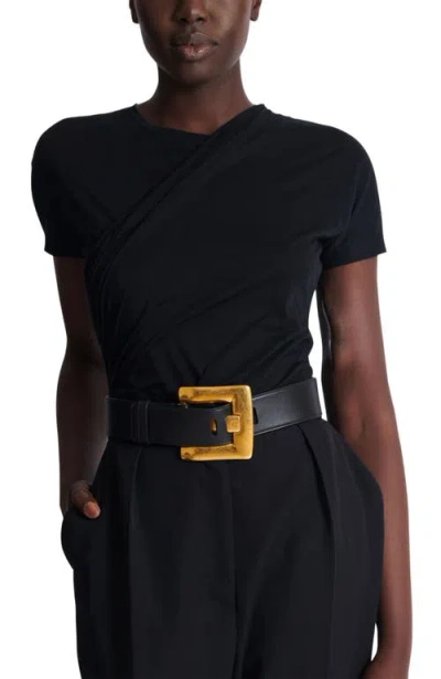 Balmain Large Anthem Calfskin Leather Belt In Black