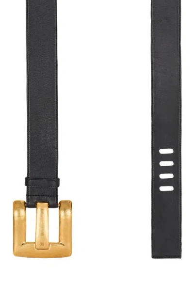 Balmain Large Anthem Calfskin Leather Belt In Black