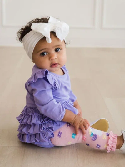 Rufflebutts Long Sleeve Flutter Bubble Romper In Purple