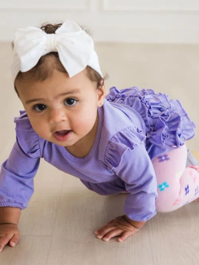 Rufflebutts Long Sleeve Flutter Bubble Romper In Purple
