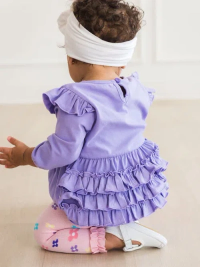 Rufflebutts Long Sleeve Flutter Bubble Romper In Purple