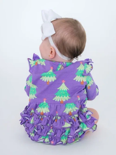 Rufflebutts Long Sleeve Flutter Bubble Romper In Purple