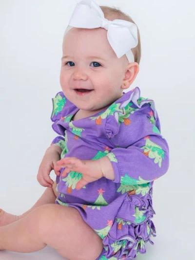 Rufflebutts Long Sleeve Flutter Bubble Romper In Purple