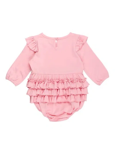 Rufflebutts Long Sleeve Flutter Bubble Romper In Pink