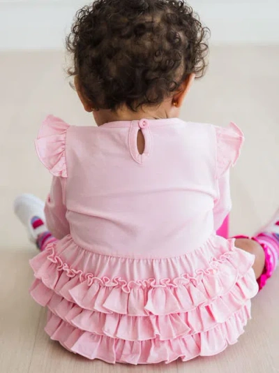 Rufflebutts Long Sleeve Flutter Bubble Romper In Pink