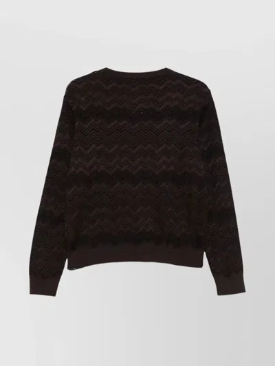 Missoni Crew Neck Sweater With Chevron Pattern In Brown