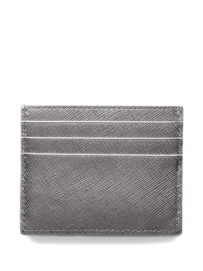 Prada Triangle-logo Leather Card Holder In Gray