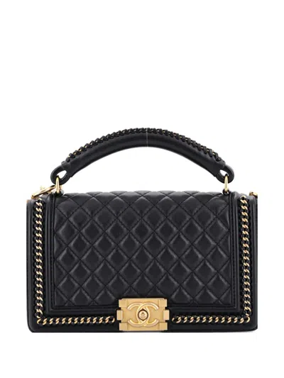 Pre-owned Chanel Chain Handle Boy Flap Bag Quilted Calfskin Old Medium Shoulder Bag In Black