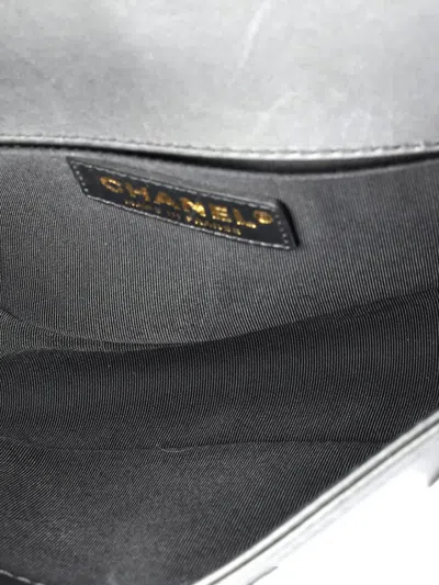 Pre-owned Chanel Chain Handle Boy Flap Bag Quilted Calfskin Old Medium Shoulder Bag In Black