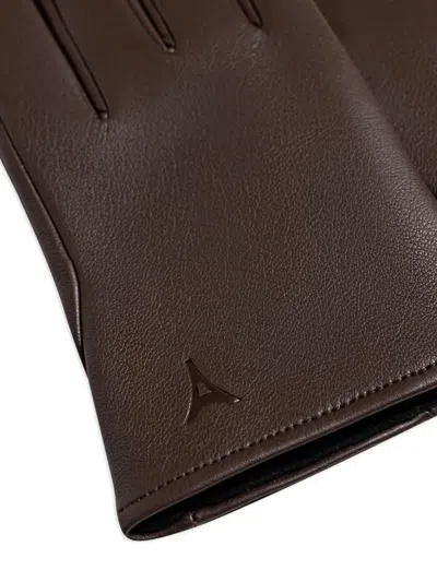 Manière De Voir Azel Debossed-logo Gloves In Brown