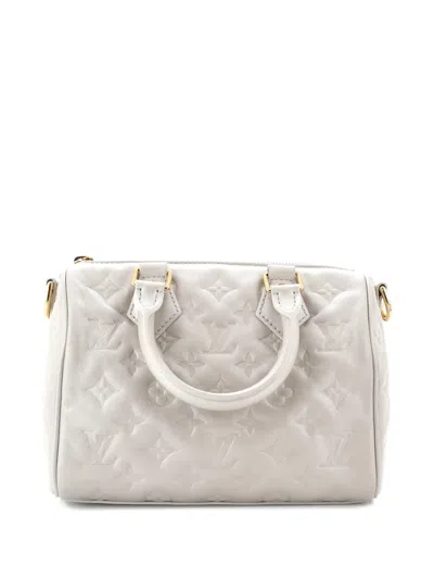 Pre-owned Louis Vuitton Speedy Bandouliere Bag Limited Edition Fall In Love Monogram Embossed Lambskin 22 Shoulder Bag In Neutral