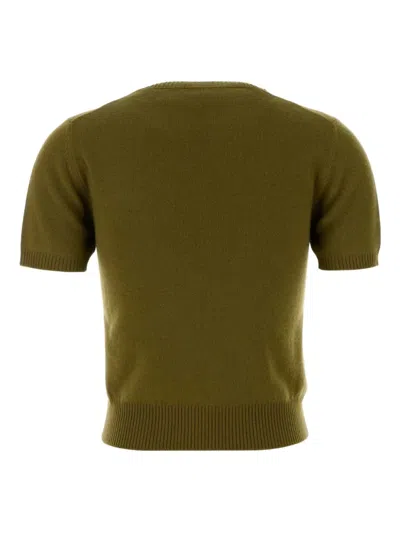 Miu Miu Short Sleeve Crew Neck Knitwear Top In Green