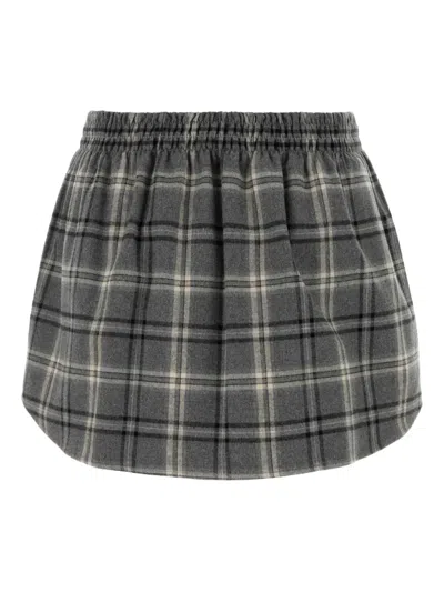 Miu Miu Checked A-line Skirt In Gray