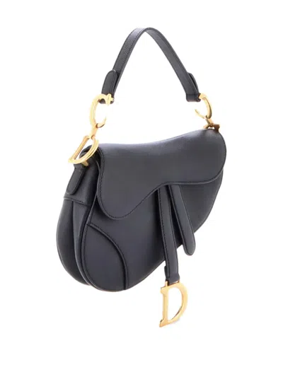 Pre-owned Dior Saddle Handbag Leather Mini Shoulder Bag In Black