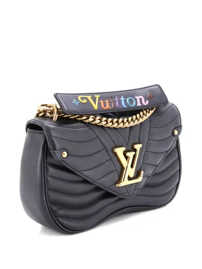 Pre-owned Louis Vuitton New Wave Chain Bag Quilted Leather Mm Crossbody Bag In Black