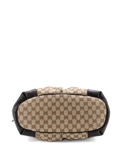 Pre-owned Gucci Sukey Top Handle Gg Canvas With Leather Large Satchel In Brown