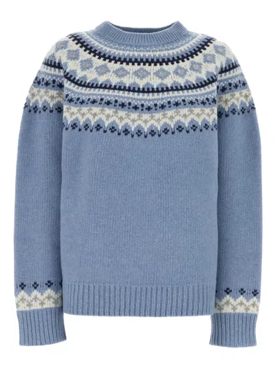 Miu Miu Wool Oversized Sweater Crew Neck Pattern In Blue