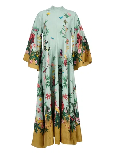 La Doublej Magnifico Floral Silk Twill Maxi Dress In Blue