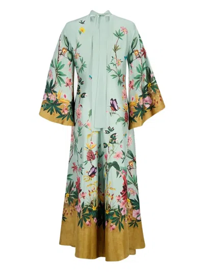 La Doublej Magnifico Floral Silk Twill Maxi Dress In Blue