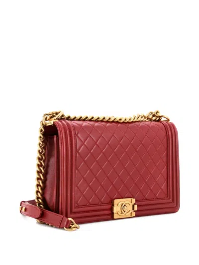 Pre-owned Chanel Boy Flap Bag Quilted Lambskin New Medium Shoulder Bag In Red