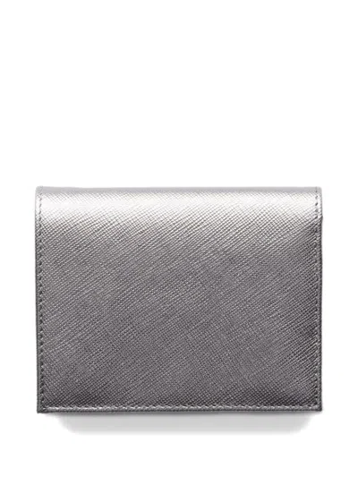 Prada Triangle-logo Leather Wallet In Gray