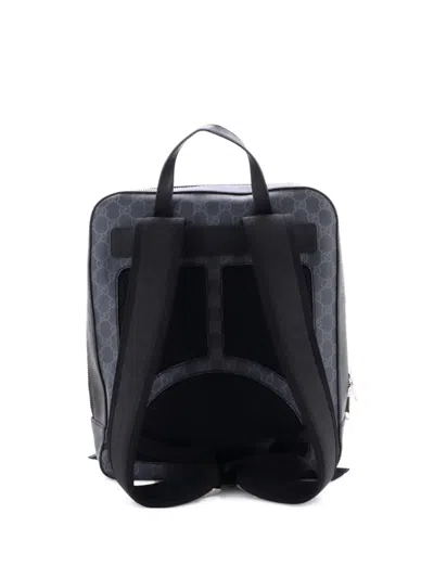 Pre-owned Gucci Web Zip Gg Coated Canvas Medium Backpack In Black