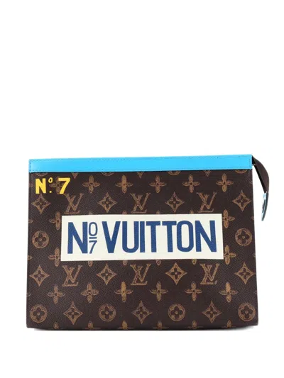 Pre-owned Louis Vuitton Pochette Voyage No.7 Trunk L'oeil Vintage Monogram Canvas Mm Clutch Bag In Brown