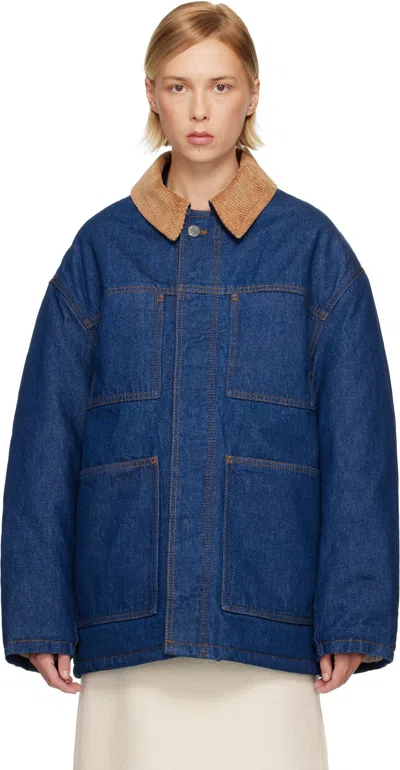Ami Alexandre Mattiussi Blue Padded Worker Denim Jacket In Blue