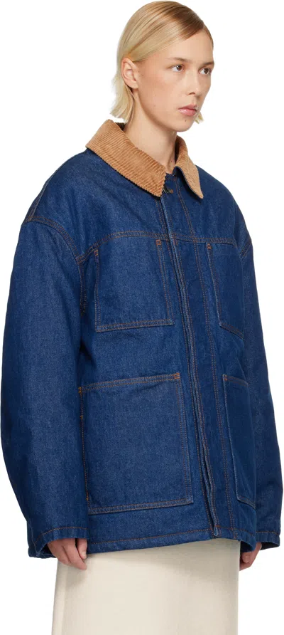 Ami Alexandre Mattiussi Blue Padded Worker Denim Jacket In Blue