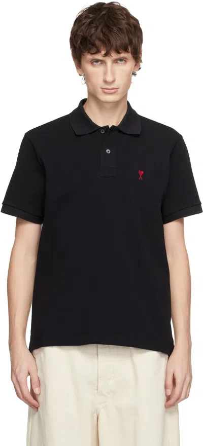 Ami Alexandre Mattiussi Ami Paris Men Black Polo Shirt With Adc Embroidery At The Front In Cotton Man