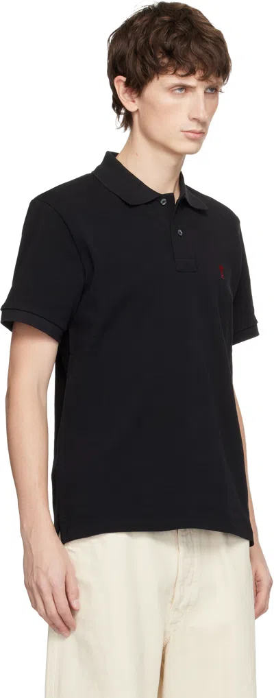 Ami Alexandre Mattiussi Ami Paris Men Black Polo Shirt With Adc Embroidery At The Front In Cotton Man
