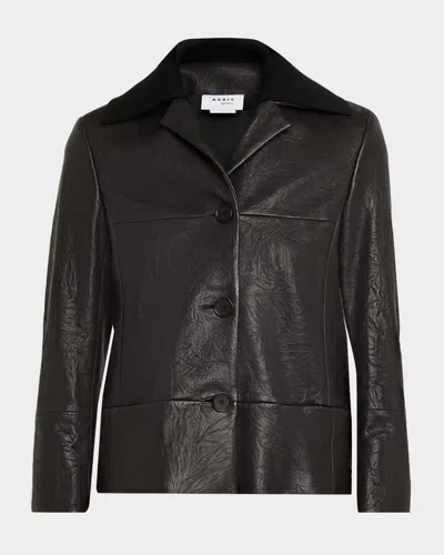 Akris Punto Crinkled Leather Jacket With Detachable Knit Collar In Black