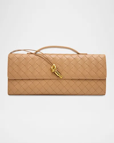 Bottega Veneta Womens Biscuit-m Brass Andiamo Intrecciato Leather Clutch Bag In Brown