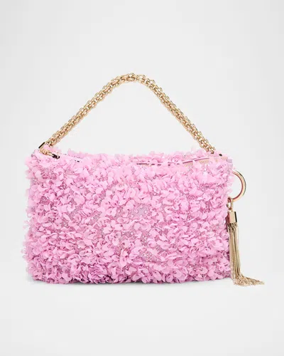 Jimmy Choo Callie Beaded Petal Ruffle Top-handle Bag In Pink