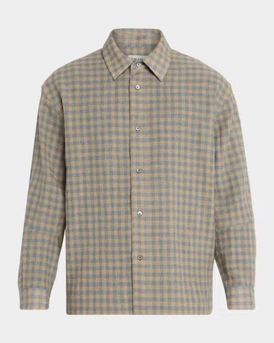 Frame Light Wool Plaid Button Down Shirt In Neutral