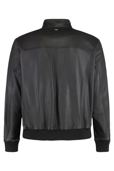 Hugo Boss High Collar Jacket With Ribbed Cuffs And Hem In Black
