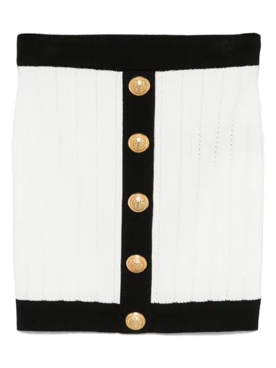 Balmain Knitted Buttoned Mini Skirt In White