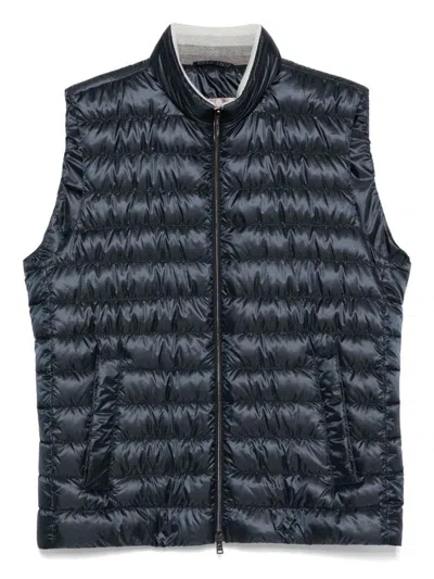 Herno Reversible Quilted Sleeveless Jacket With High Collar In Blue