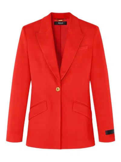 Versace Tailored Stretch Virgin Wool Blazer In Red