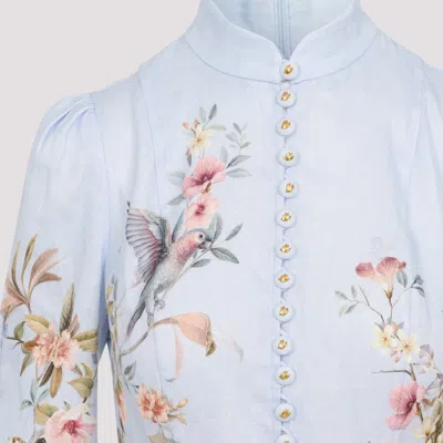 Zimmermann Rebellion Multicolor Midi Dress With Bow Detail On The Front And All-over Floral Print In Linen Woma In Blue