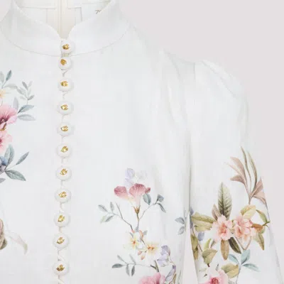 Zimmermann Rebellion Multicolor Midi Dress With Bow Detail On The Front And All-over Floral Print In Linen Woma In Multi