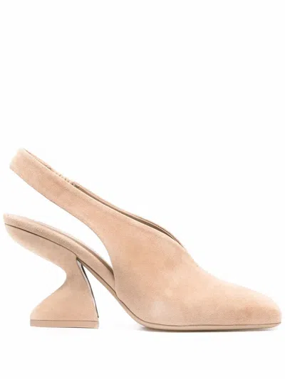 Ferragamo F-heel 100mm Slingback Pumps In Neutral