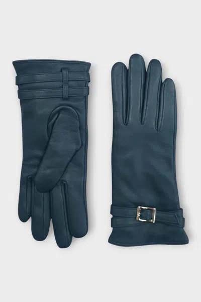Infinity Leather Womens Teal Green Italian Leather Soft Wool Lining Winter Buckle Driving Gloves In Blue