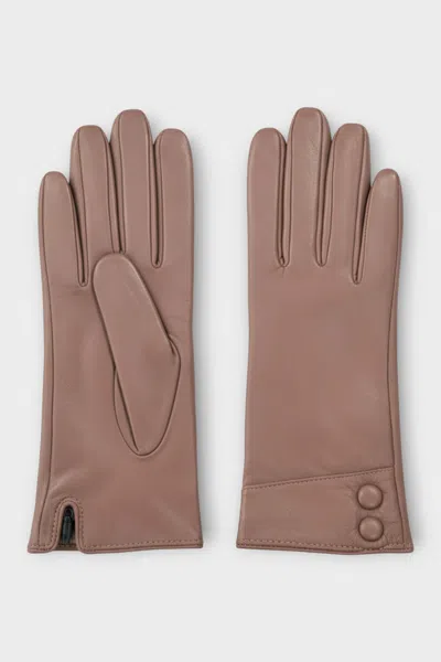 Infinity Leather Womens Nude Beige Italian Leather Soft Wool Lining Winter Button Design Driving Gloves In Pink