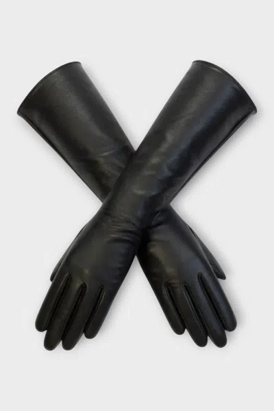 Infinity Leather Womens Long Black Italian Leather Soft Wool Lining Winter Driving Gloves In Black