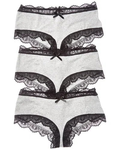 House Of Desire 3pk Vera Micro & Lace Strappy Back Cheeky In Gray