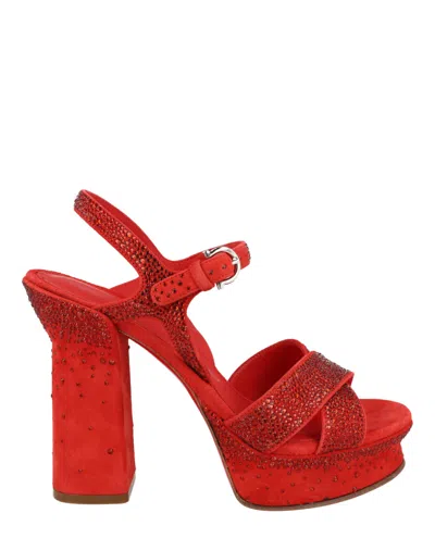 Ferragamo Sonya Suede Platform Sandals In Red