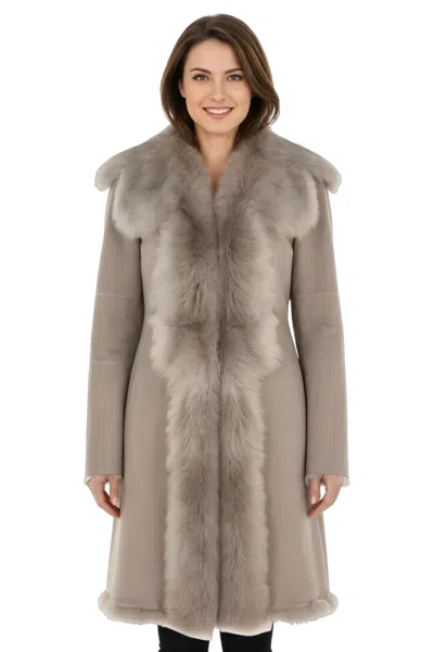 Infinity Leather Womens Light Grey Toscana Sheep Suede Leather Trench Coat- Celeste In Blue